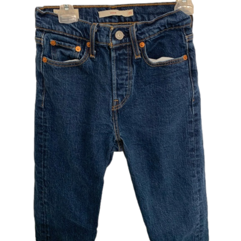 Levis Wedgie Jeans Premium Size 23 Dark Blue Wash - Picture 3 of 9